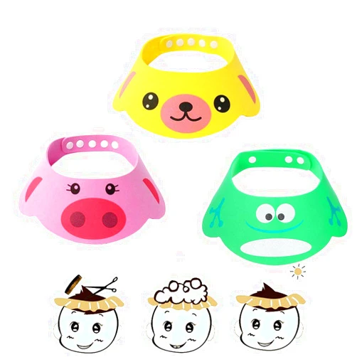SUNTRADE Adjustable Visor Cartoon Shampoo Shower Bathing Protection Cap for Toddler, Baby, Kids, Children, Set of 3