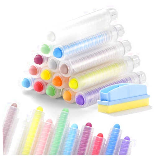 Meqtpomy 15pcs Dustless Chalk Set with Chalkboard Eraser, Colored Chalk With Holder,Color Sidewalk Chalk for Kids, Chalk Paint，Toddlers Chalks for Outdoor Drawing– Perfect for Kids and Teachers