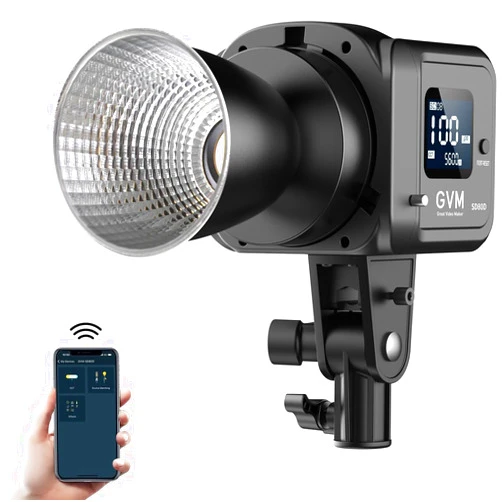 GVM Great Video Maker GVM 80W Video Light, Continuous Lighting for Photography with Bowens Mount, 5600K, 44100Lux/0.5m Studio Light with APP, CRI 97+ 8 Scene Lights Support AC Adapter & NP Battery