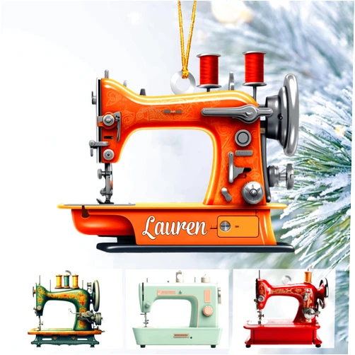 Julyly POD JulylyPOD Personalized Sewing Machine Christmas Ornament, Sewing Christmas Tree Hanging Decor with Name, Sewing Ornament, Flat 2D Ornament Acrylic, for Sewing Lovers