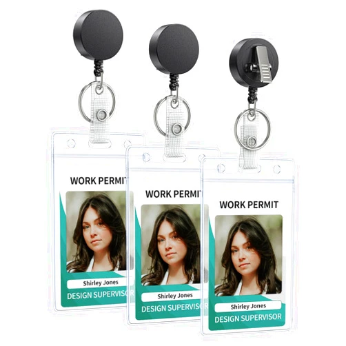 Uniclife 3 Pack Retractable Badge Reel with Swivel Alligator Clip Heavy Duty Retractable Keychain with Stainless Steel Spring Coil Strong ABS Casing with Waterproof Clear Badge Holder