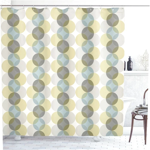 Lunarable Circle Shower Curtain, Flower of Life Design Vintage Fifties Midcentury Atomic Art Movement Inspired, Cloth Fabric Bathroom Decor Set with Hooks, 69
