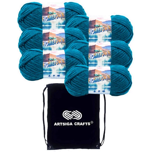 Lion Brand Yarn Lion Brand Hometown Peacock 135-175 (6-Skeins - Same Dye Lot) #6 S Bulky Acrylic Yarn for Crocheting and Knitting with Project Bag