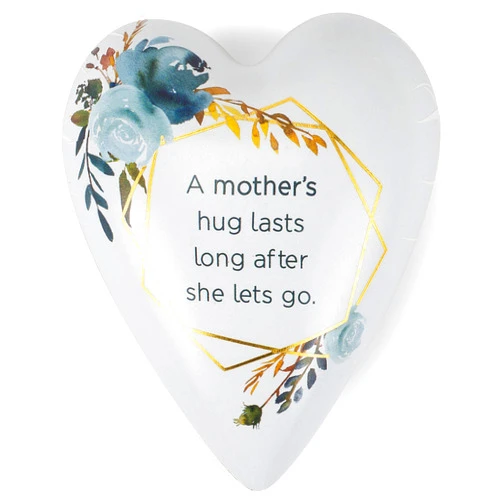 DEMDACO Mother's Hug Lasts Floral Blue 4 x 3 Resin Stone Art Heart Keeper Figurine