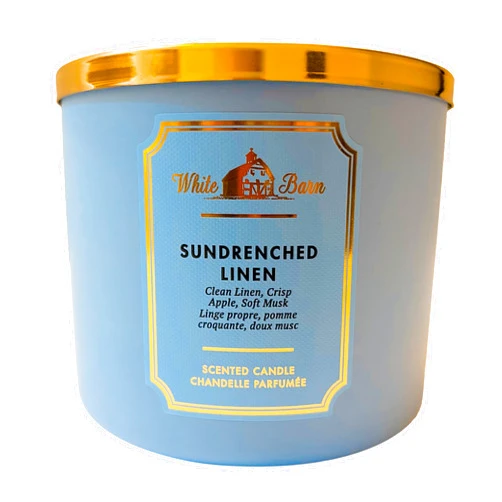 Bath & Body Works, White Barn 3-Wick Candle w/Essential Oils - 14.5 oz - New Core Scents! (Sundrenched Linen)
