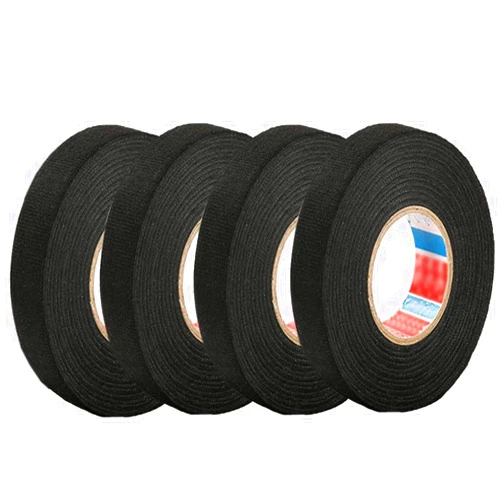 LKYUYV 4 Rolls Wire Loom Harness Tape, Wiring Harness Cloth Tape, Black Adhesive Fabric Tape, for Automobile Electrical Wire harnessing Noise Dampening Heat Proof （19mm X 25m）