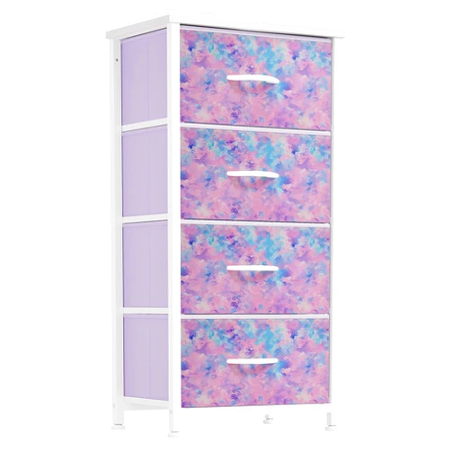 YITAHOME Purple Dresser with 4 Drawers - Storage Tower Unit, Kids Dresser for Bedroom, Living Room, Closets - Sturdy Steel Frame, Wooden Top & Easy Pull Fabric Bins