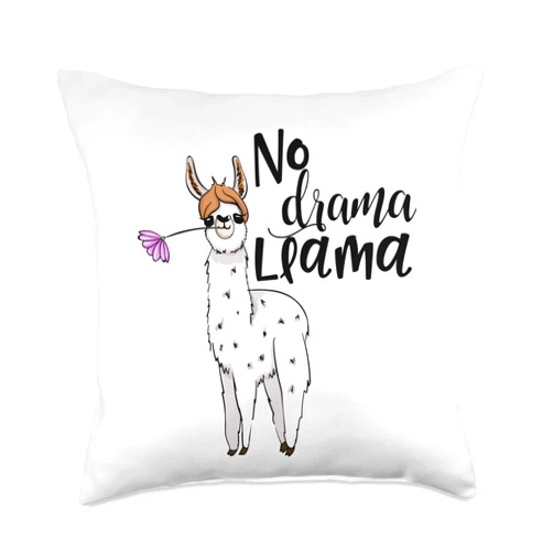 Funny Llama Tees and No Drama Designs Collection Drama Llama Cute Funny Llama with Flower Design Throw Pillow