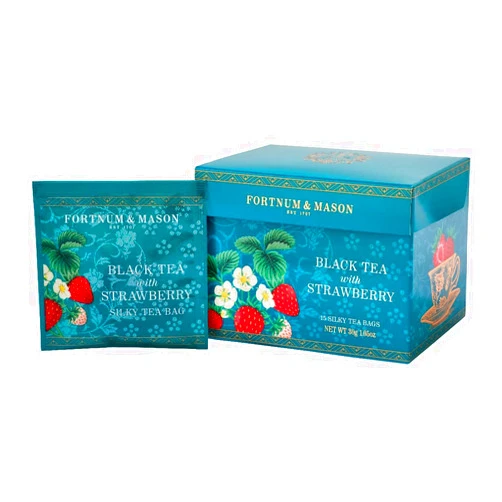 Fortnum & Mason London Fortnum & Mason British Tea, Black Tea with Strawberry, 15 Count Silky Tea Bags (1 Pack)