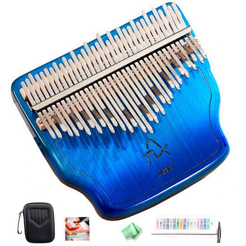 ZulkY 34 Keys Kalimba Thumb Piano Includes Chromatic Scales Beginner's Set Protective Case Tuning Hammer African Instruments with Manual for Children Adults Beginners Best Gift (Blue B)