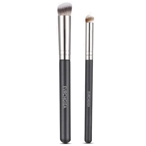 EVRCHGIEA Angled Flat Concealer Brush Set, 2pcs Dense Under Eye Nose Contour Brush for Liquid Foundation Cream Powder Blending Buffing Stippling Brush (270+370)…