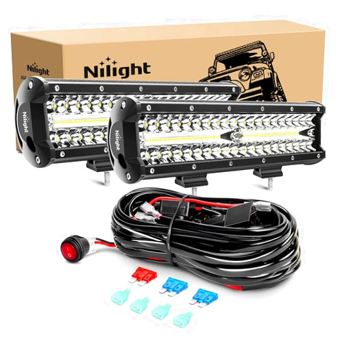 Nilight LED Light Bar 2Pcs 12 Inch 300W Triple Row Flood Spot Combo 30000LM Driving Lights with Off Road Wiring Harness Kit -2 Leads for Trucks ATV UTV SUV, 2 Years Warranty