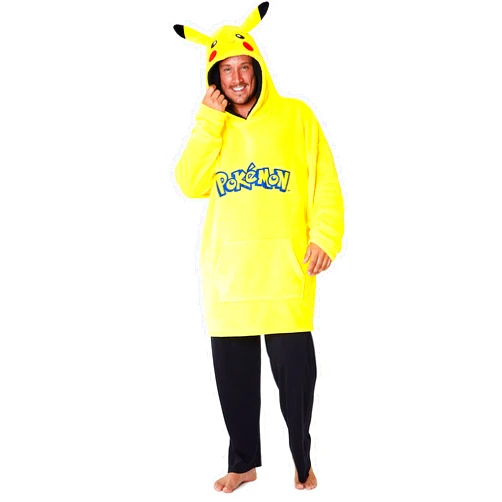 Pokemon Blanket Hoodie, Oversized Hoodies for Men, Extra-Comfy Oversized Hoodie Blanket, Wearable Blanket Adult & Teens’ One Size Fits All Design, with 3D Ears, Kangaroo Pocket, & Pikachu Embroidery
