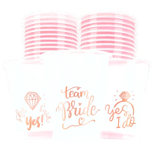 Neliblu Bachelorette Party Team Bride Cups - 25 Bridal Shower Decorations - Mega Party Pack of Team Bride, & She Said Yes Pink and Gold Cups For Weddings and Bridal Showers