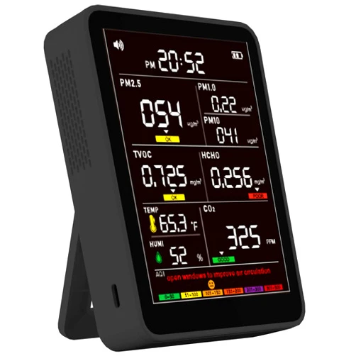 Xoopon Air Quality Monitor Indoor,16-in-1 Smart Air Quality Tester with PM 2.5, CO2, TVOC, HCHO, PM1, AQI, PM10, Temperature & Humidity, Real Time Display, Battery Powered, for Home & Office