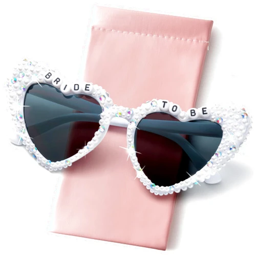 PANTIDE Bride To Be Sunglasses - Rhinestone Pearl Heart Shaped Sunglasses, Bachelorette Bridal Shower Wedding Engagement Gift