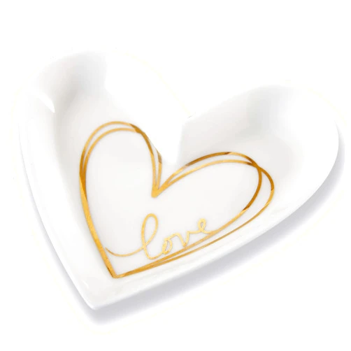 Kate Aspen Shaped Love Ceramic Gold Foil Trinket Dish, Heart Medium