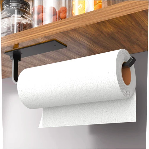 Niffgaff Paper Towel Holder - Self-Adhesive or Drilling, Matte Black Paper Towel Rack Under Cabinet for Kitchen, Upgraded Aluminum Kitchen Roll Holder - Lighter but Stronger Than Stainless Steel!