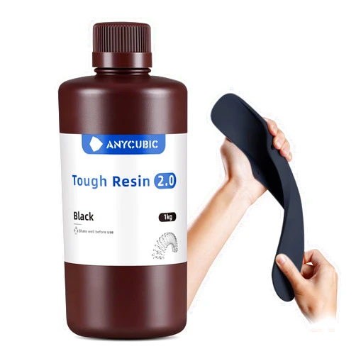 ANYCUBIC Tough Resin 2.0, 3D Printer Resin with Upgraded High Toughness and High Precision, 365-405nm Fast Curing 3D Resin for 4K 8K LCD/DLP/SLA 3D Printing (Black, 1kg)