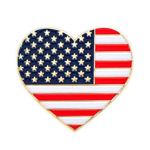 Desert Cactus USA Flag Lapel Pin Enamel Made of Metal Souvenir Hat Men Women Patriotic (USA Flag Inside Heart Pin)