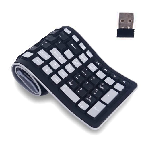 TEHDYCU 2.4G Wireless Silicone Keyboard, Portable Keyboard for Laptop, PC, Notebook and Travel, Flexible Foldable and Rollup Keyboard, Waterproof, Dustproof, Full Size 107 Keys Black