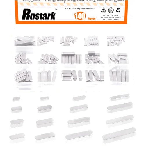 Rustark 140Pcs 16 Sizes 304 Stainless Steel Key Stock Keystock Assortment Kit Round Ended Feather Key Parallel Drive Shaft Keys Keyway Assortment for Mechanical Industry Use