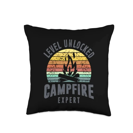 TooMerch Campfire Expert Campfire Expert Level Unlocked Best Adventure Traveler Group Throw Pillow, 16x16, Multicolor