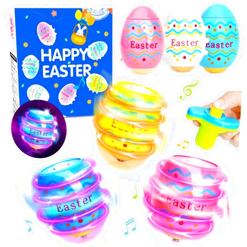 Amoyasite Light Up Easter Egg Toy Gifts for Kids, 6 Pack Easter Egg Spinning Tops with Flash & Music, Egg Fillers Essentials for Children, Glow in The Dark Hunt Prizes Goodie Bag Toys Party Favors