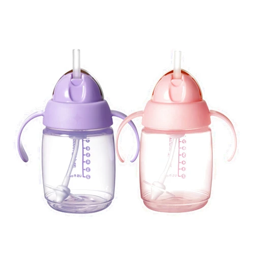 Tommee Tippee Starter Straw Cup, Easy Transition Toddler Cup For 6 Months+, 10oz with Silicone Weighted Straw and Easy-Hold Handles, Pack of 2, Pink and Purple