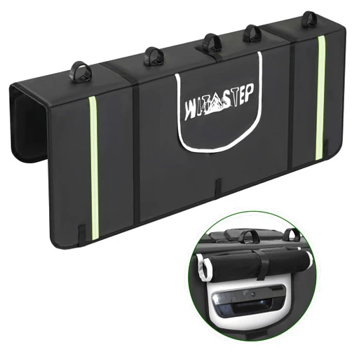 WITSTEP Tailgate Pad for Mountain Bike, Upgrade Truck Tailgate Bike Pad with Reflective Strips & Tool Pockets, Heavy Duty MTB Tailgate Pad Pickup Tailgate Cover for 5 Bikes
