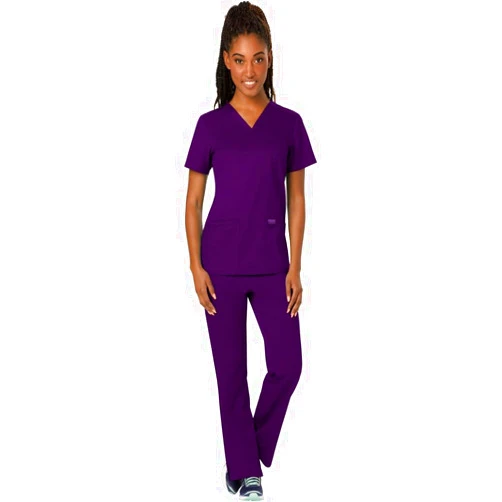 Cherokee Scrub Set For Women Modern Classic Fit 3 Pockets V-Neck Top WW620 with 5 Pockets Moderate Flare Leg Pant WW120