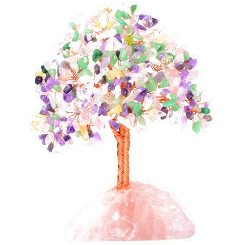 MASGEMES Natural Gemstone Crystal Tree of Life,Mix Multi Stone Chakra Tree Rose Quartz Base,Positive Energy Healing Crystals,Bonsai Money Tree Feng Shui Home Decor for Wealth and Luck