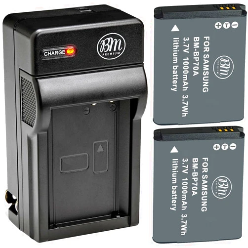 BM Premium 2 BP-70A Batteries and Charger for Samsung ES65, ES70, ES80, MV800, PL120, PL170, PL200, SL50, SL600, SL605, SL630, ST76, ST80, ST90, ST95, ST100, ST150F, ST700, TL205, WB30F, WB35F, WB50F