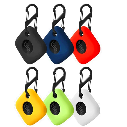 HXFRTYU Case Compatible with Tile Mate 2022, Soft Silicone Shockproof Protective Cover with Carabiner Accessories, Black+Blue+Red+Yellow+Green+White