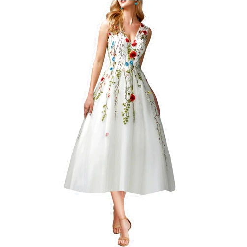 JKDRESS A-Line Prom Dresses Floral Dress Tea Length Vintage Lace Evening Dress Quinceanera Formal Dress Wedding Guest 2024