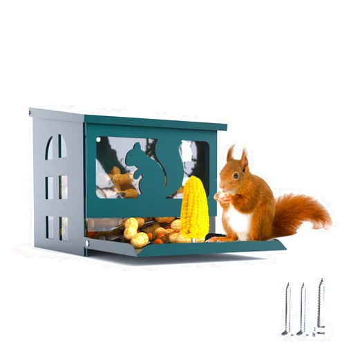 Yewacne Squirrel Feeder, Metal Squirrel Feeder with Corn Cob Spikes, Chipmunk Picnic Table Feeder for Outside, Easy to Fill, Weather Proof, Large Capacity, Durable, Gift