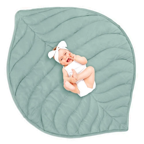 Funtery Baby Play Mat 56 x 42 Inch Cotton Crawling Cushion Cotton Nursery Rug Large Thick Soft Reversible Washable Folding Floor Mat Playpen Mat Nursery Decor Rug for Girls Boys (Green,Leaf)