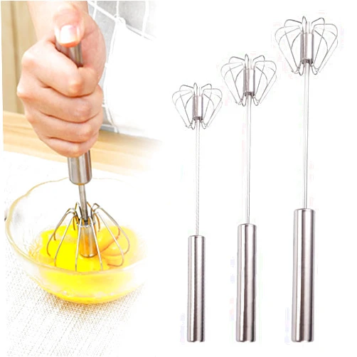 Jurfest Semi Automatic Whisk,2024 New Egg Beater,Egg Mixer Spinner,Made Of 304 Stainless Steel,Press Down And It Will Automatically Rotate 360°,Saving Time And Effort,Suitable For Eggs And Cakes (3PCS)