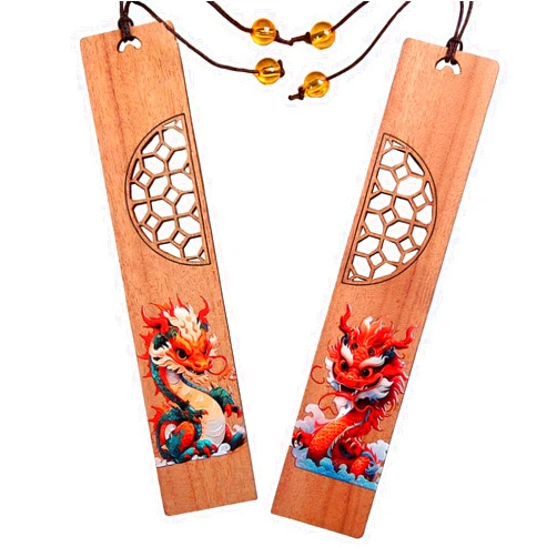 MOBEDICN 2pcs Wooden Bookmark,Personalized Dragon Patterm Page Markers 5.71