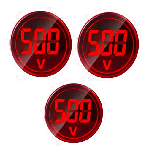 Szliyands 3pcs Digital Display AC Voltage Indicator, 22mm Round Head LED Voltage Tester AC50~500V Voltmeter Monitor (Red)