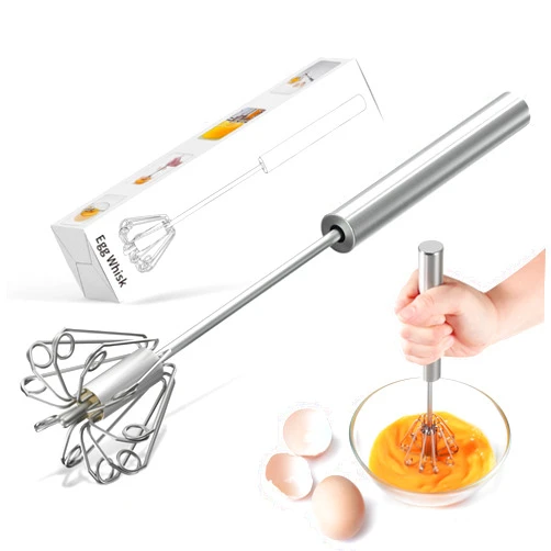 PIUGERU Whizzy Whisk, Stainless Steel Egg Whisk, Hand Push Rotary Whisk Blender, Versatile Milk Frother, Hand Push Mixer Stirrer for Blending, Whisking, Beating & Stirring (12in)