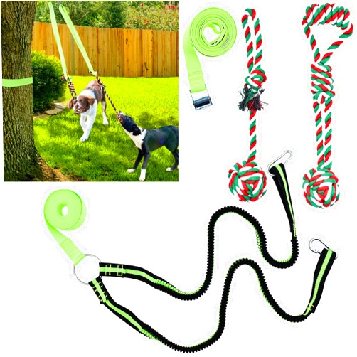 Wildox Dog Outdoor Bungee Hanging Tug Toy for Two Dogs, Interactive Tug of War Dog Toy for Dogs to Exercise & Solo Play, Durable Tugger for Tug of War (XL-for 2 Dogs)