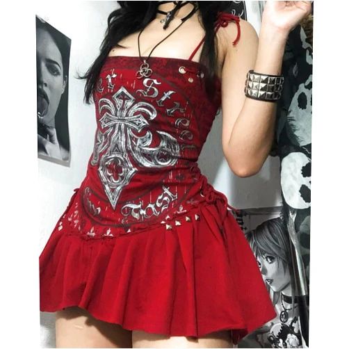 Gothic Skirts Cute Plaid Kilts for Women Trendy Hem Flared Knee Length Mini Skater Skirt