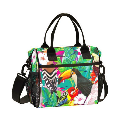 IHCVHQX Lunch Bag with Shoulder Strap for Women Men Tropical Birds Toucans Parrots Palm Leaves Insulated Lunch Box Travel Tote Bags Meal Prep Organizer for School Office Picnic S