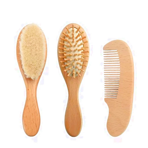 PandaEar Baby Hair Brush and Comb Set for Newborn| Natural Wooden Hairbrush with Soft Goat Bristles, Pear Wood Comb and Wooden Massage Brush for Infant, Toddler, Kids