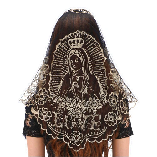 Bozidol Triangle Church Head Covering - Madonna Camellia Embroidered Veil Chapel Veil for women