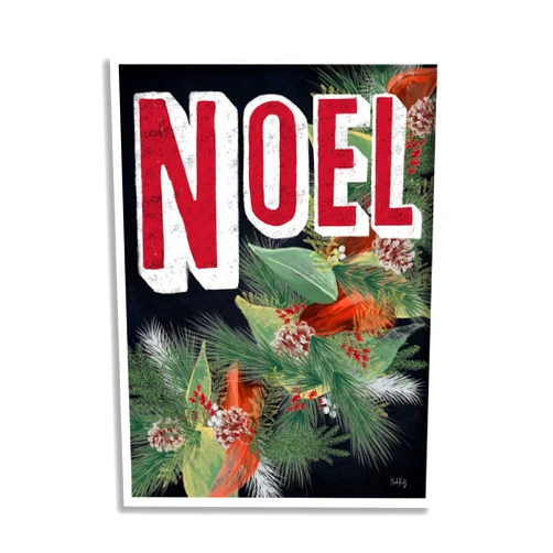 Stupell Industries Vintage Noel Text Snow Dusted Botanicals Pinecones, Design by Heidi Kuntz