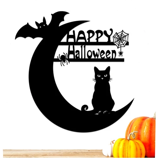 AIKSWOO Personalized Halloween Metal Signs, Custom Bat Metal Wall Art, Decoration Hanging gifts for Family, Black Metal Wall Art Decor Halloween Metal Signs Plaques Outdoor wall Decorative Signage