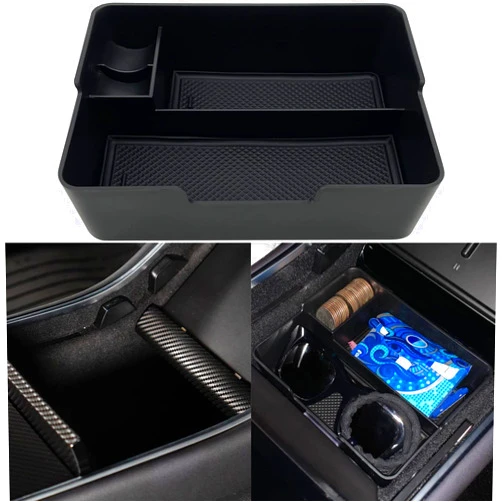 JOJOMARK Compatible with Tesla Model 3/Y Accessories Center Console Organizer Tray Fits for Tesla Model 3 2017 2018 2019 2020 /Model Y 2020 （The cover closed Rotary version）
