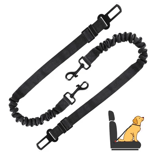 LivTee Dog Seat Belt for Car,2 Packs Set Retractable Dog Car Harness Adjustable and Comfortable Dog Car Seatbelt Leash,Elastic Nylon Pet Safety Seatbelts for Vehicles,Dog Accessories for Car(Black)